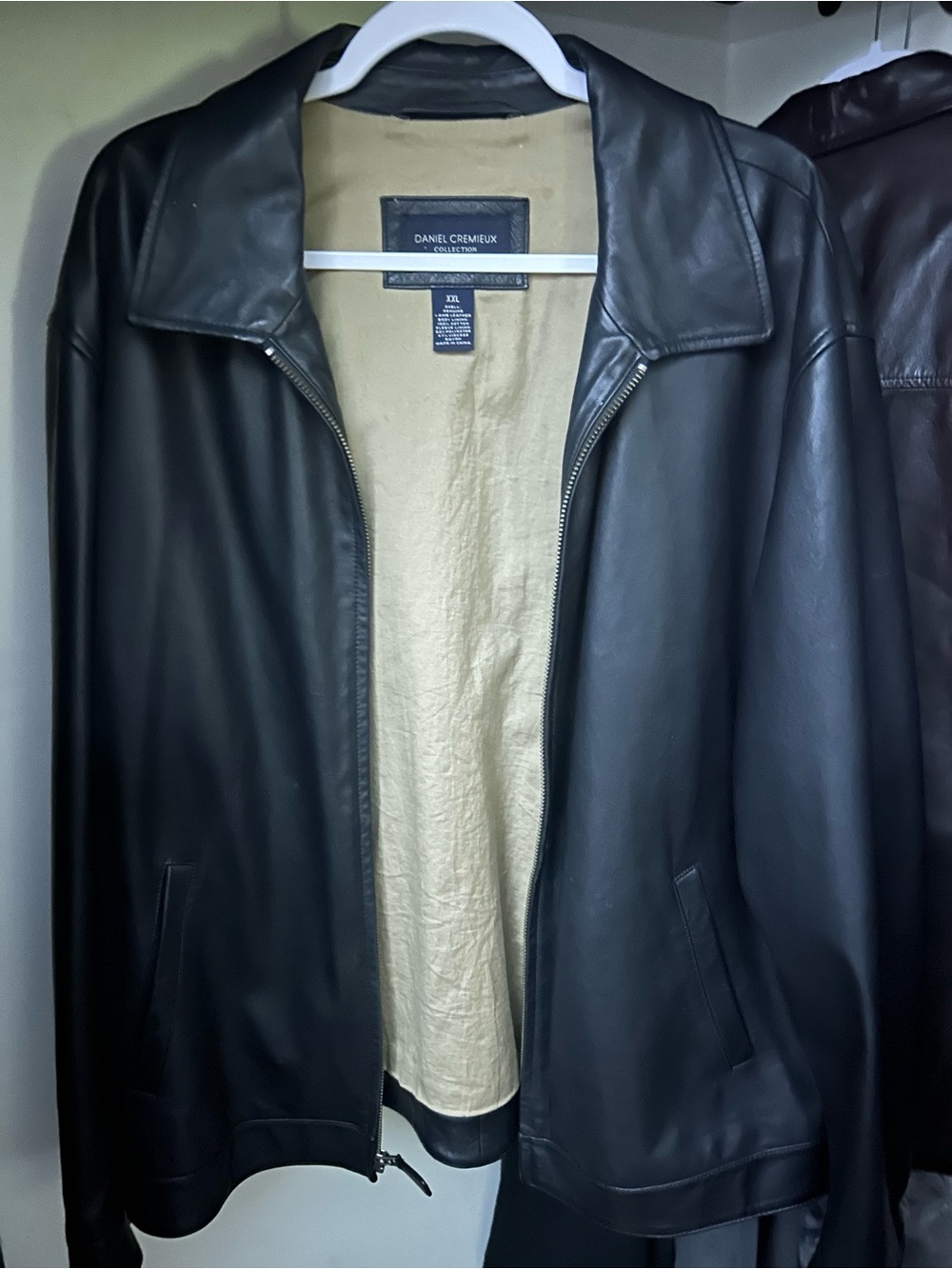 Daniel Cremieux Black Leather Bomber Jacket with Tan Lining
